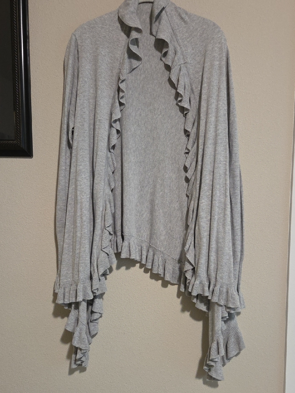 Daisy Fuentes Light Gray Ruffle-Trim Open Cardigan